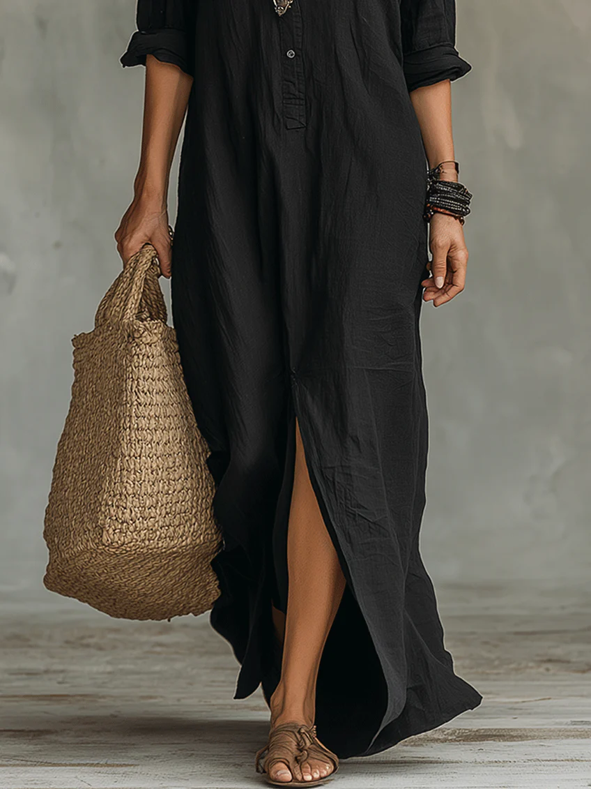 VELLORÉ | Vestido maxi verde holgado con botones