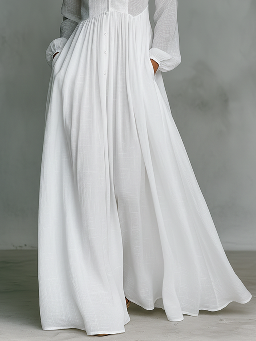 VELLORÉ | Elisa – Exclusiva Maxi Minimalista de Algodón con Patchwork, Cuello Alto y Mangas Largas