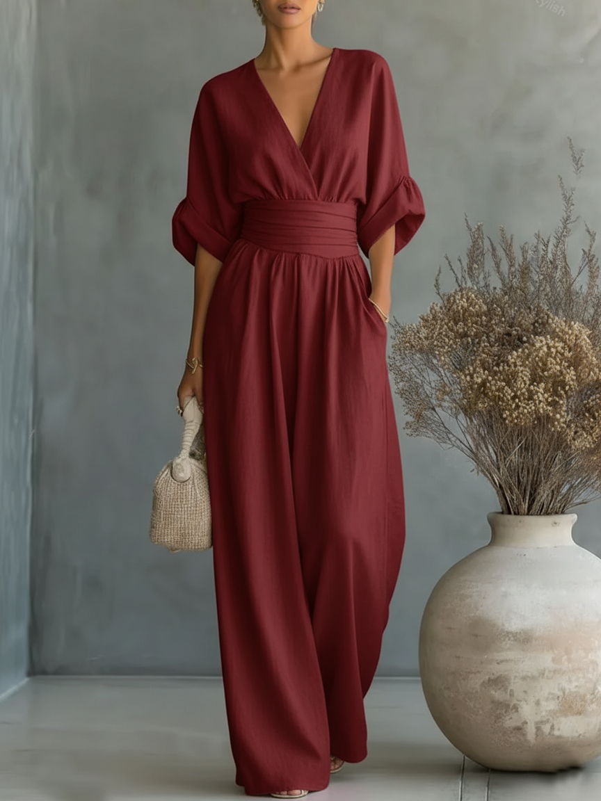 VELLORÉ | Mono elegante con escote en V y cintura alta