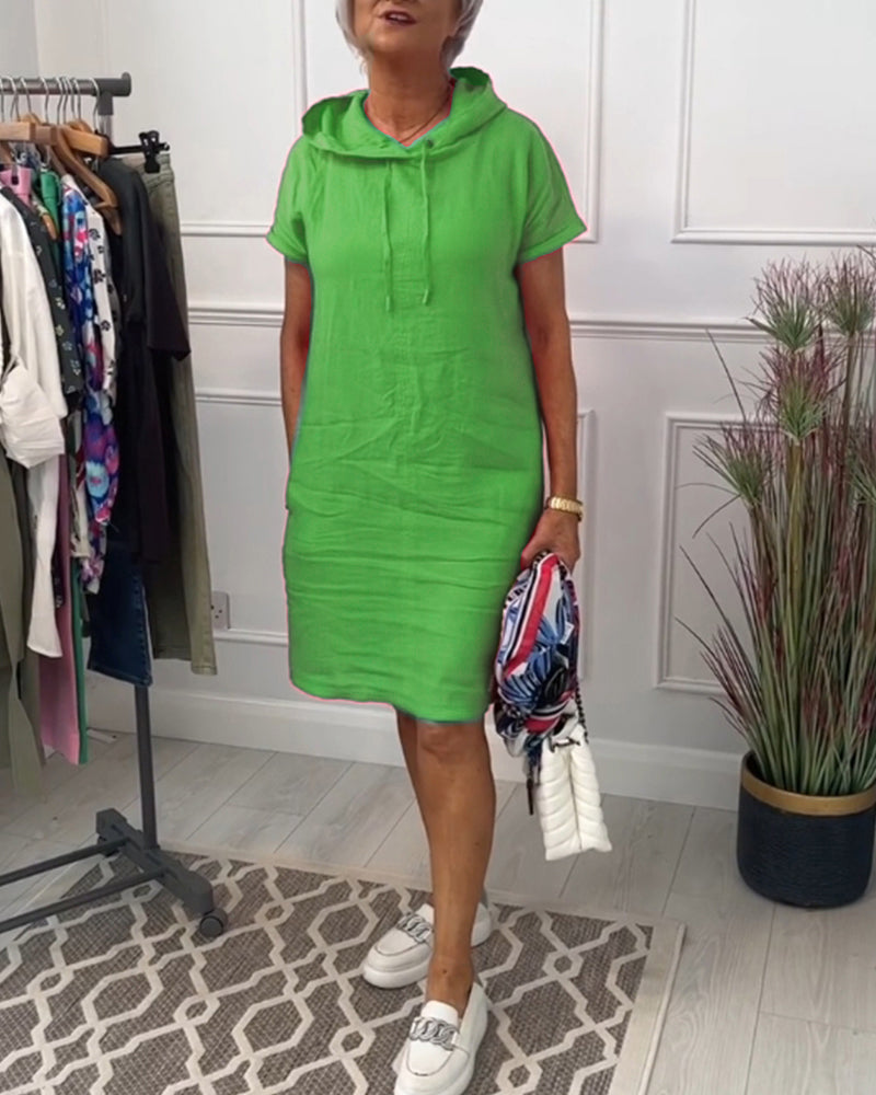 VELLORÉ | Vestido casual de manga corta suave y cómodo con capucha