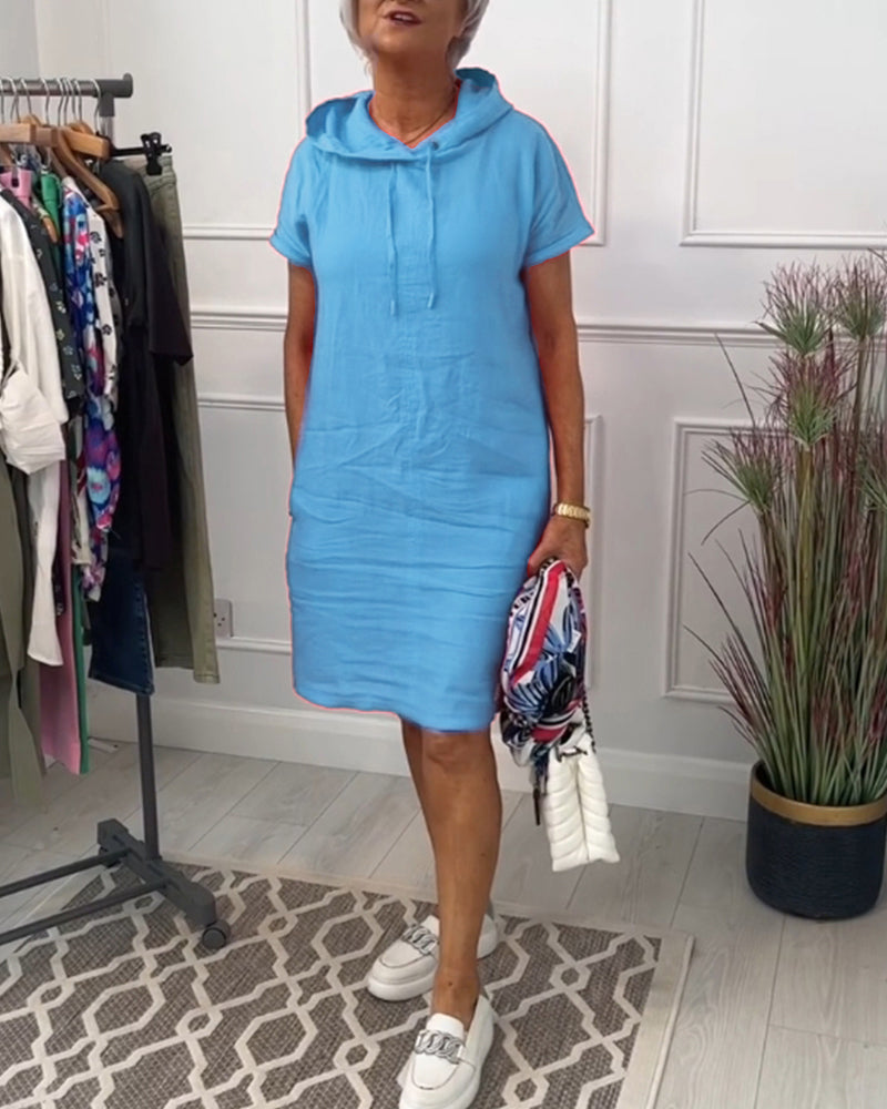 VELLORÉ | Vestido casual de manga corta suave y cómodo con capucha
