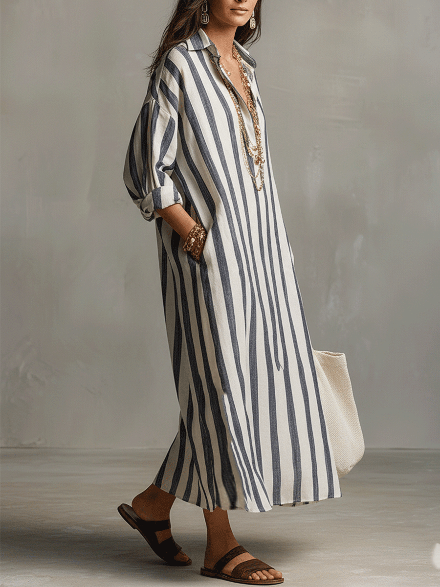 VELLORÉ | Camisa casual a rayas y vestido maxi de estilo bohemio