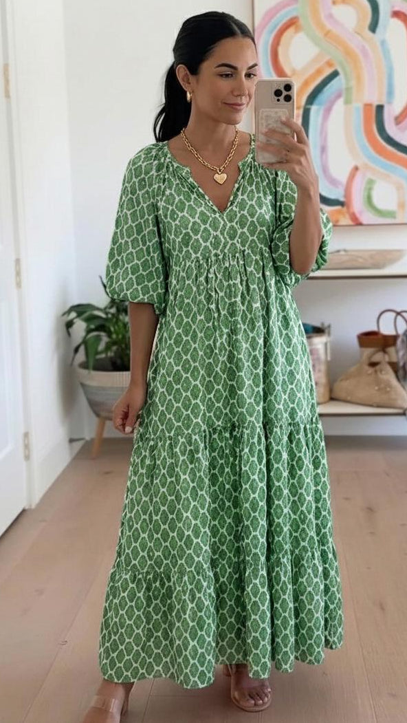 VELLORÉ | Vestido Maxi Verde Bohemio