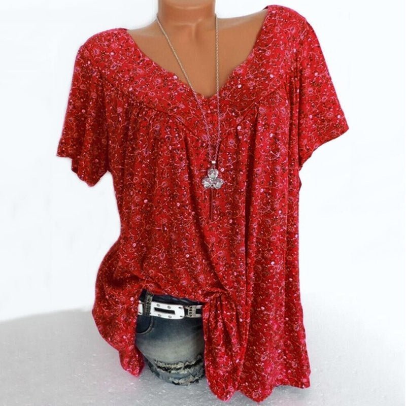 VELLORÉ | Camiseta de verano para mujeres con escote en V, de manga corta, estampada, estilo casual