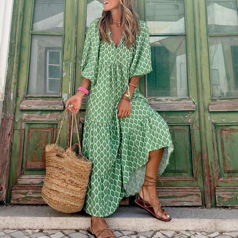 VELLORÉ | Vestido Maxi Verde Bohemio