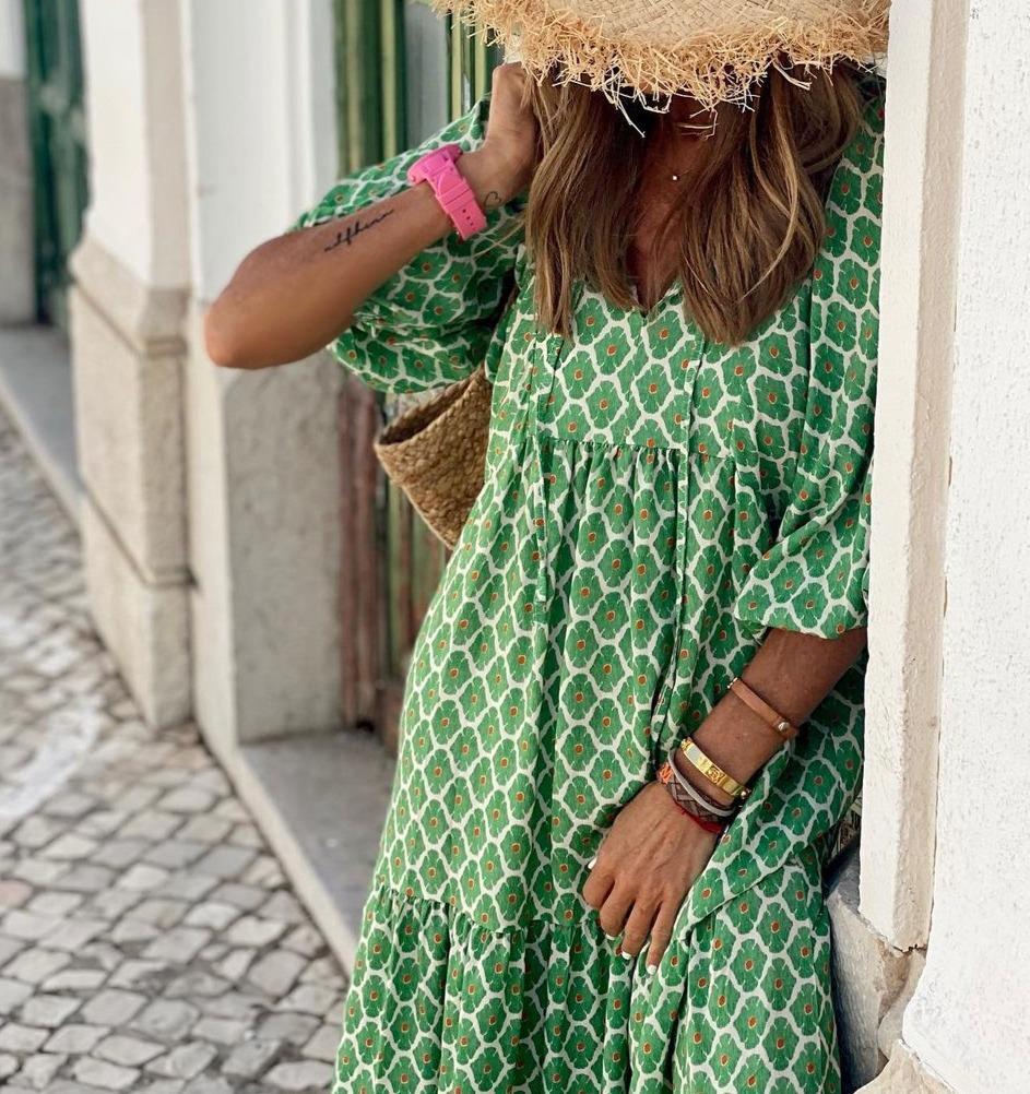 VELLORÉ | Vestido Maxi Verde Bohemio