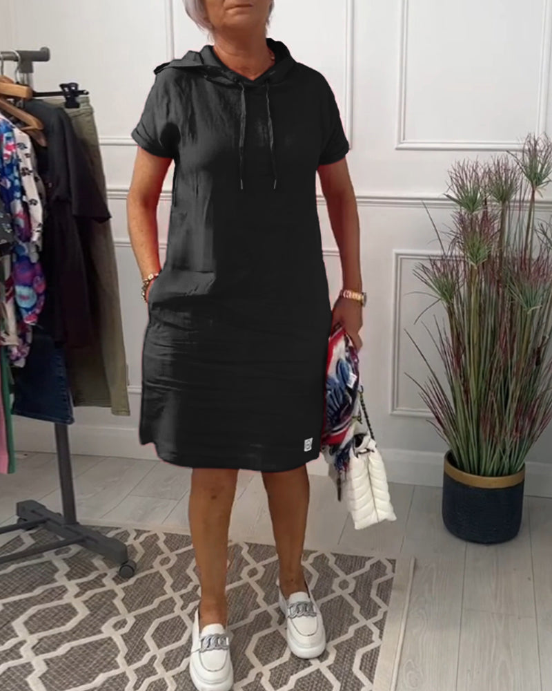 VELLORÉ | Vestido casual de manga corta suave y cómodo con capucha