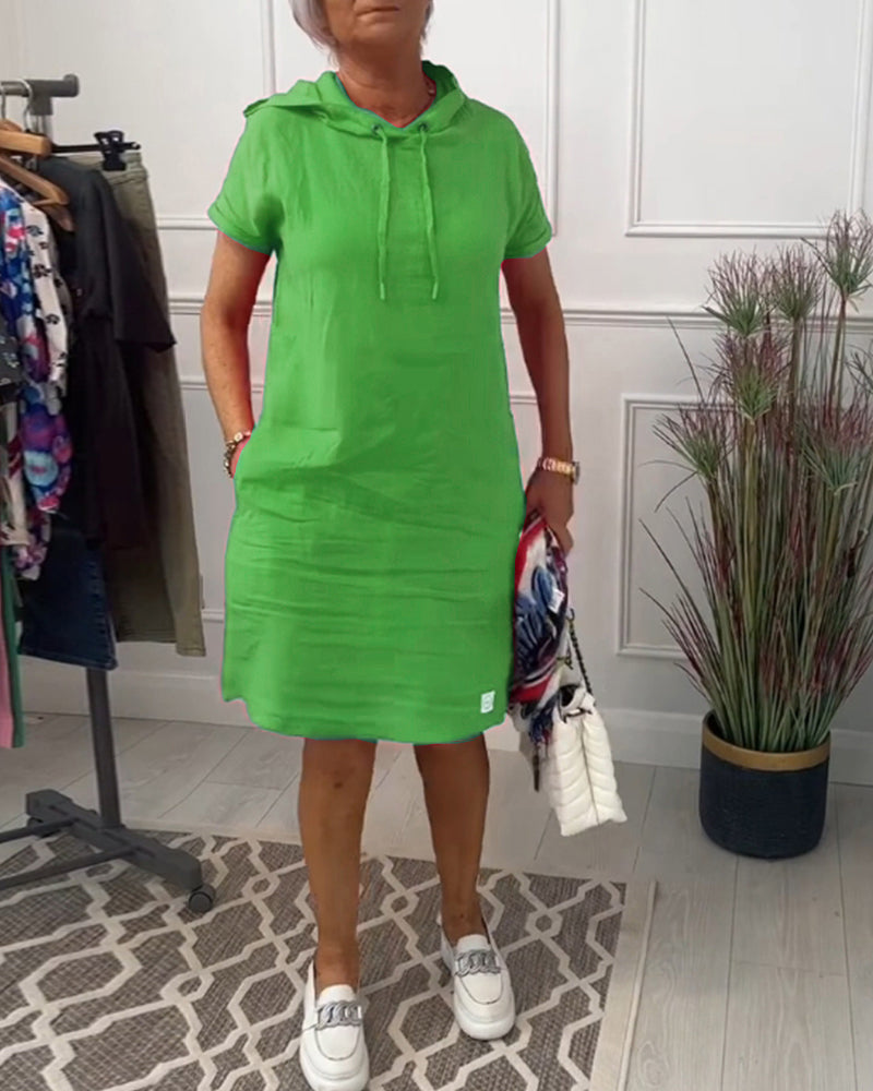 VELLORÉ | Vestido casual de manga corta suave y cómodo con capucha