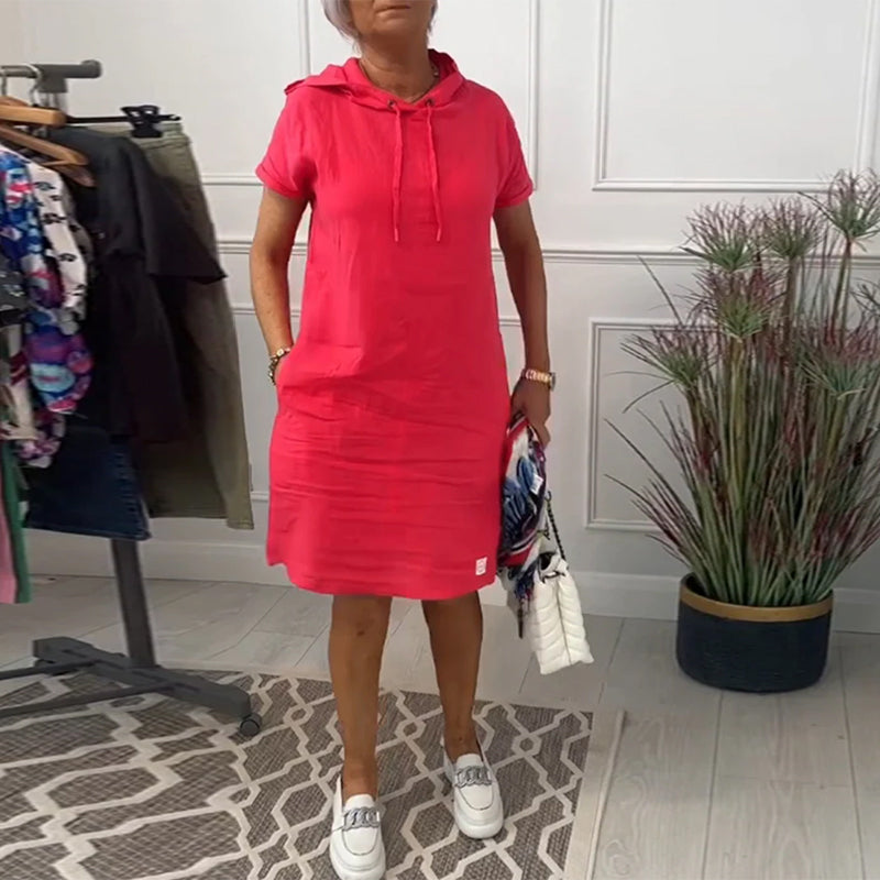 VELLORÉ | Vestido casual de manga corta suave y cómodo con capucha