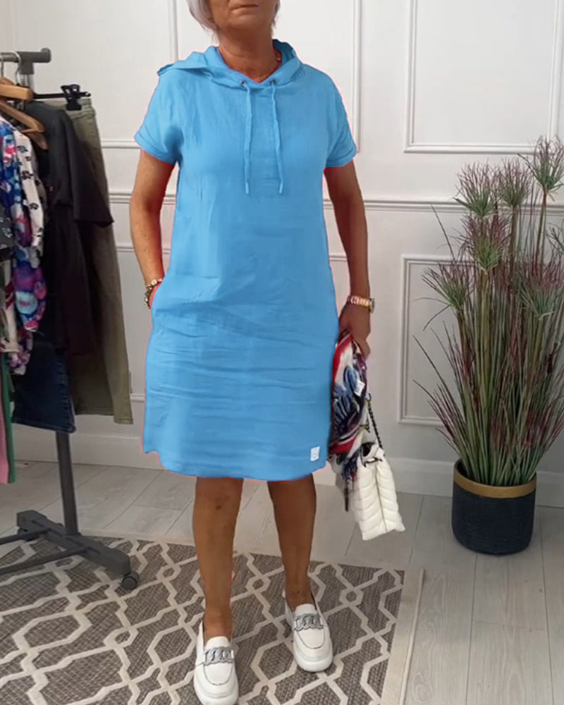 VELLORÉ | Vestido casual de manga corta suave y cómodo con capucha