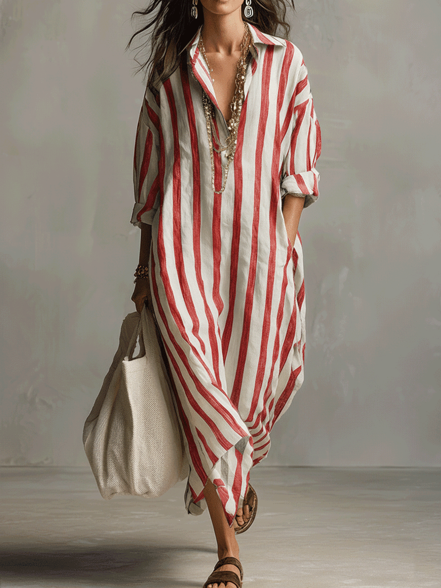 VELLORÉ | Camisa casual a rayas y vestido maxi de estilo bohemio