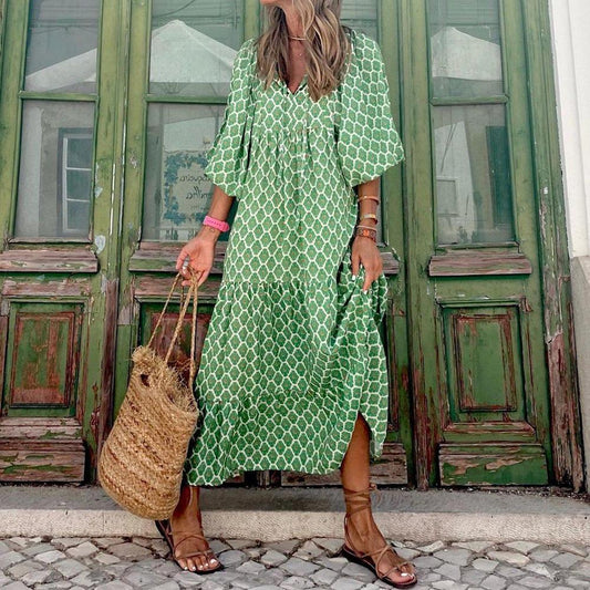 VELLORÉ | Vestido Maxi Verde Bohemio