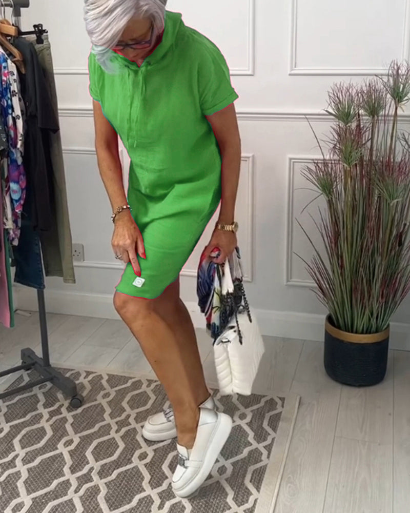 VELLORÉ | Vestido casual de manga corta suave y cómodo con capucha