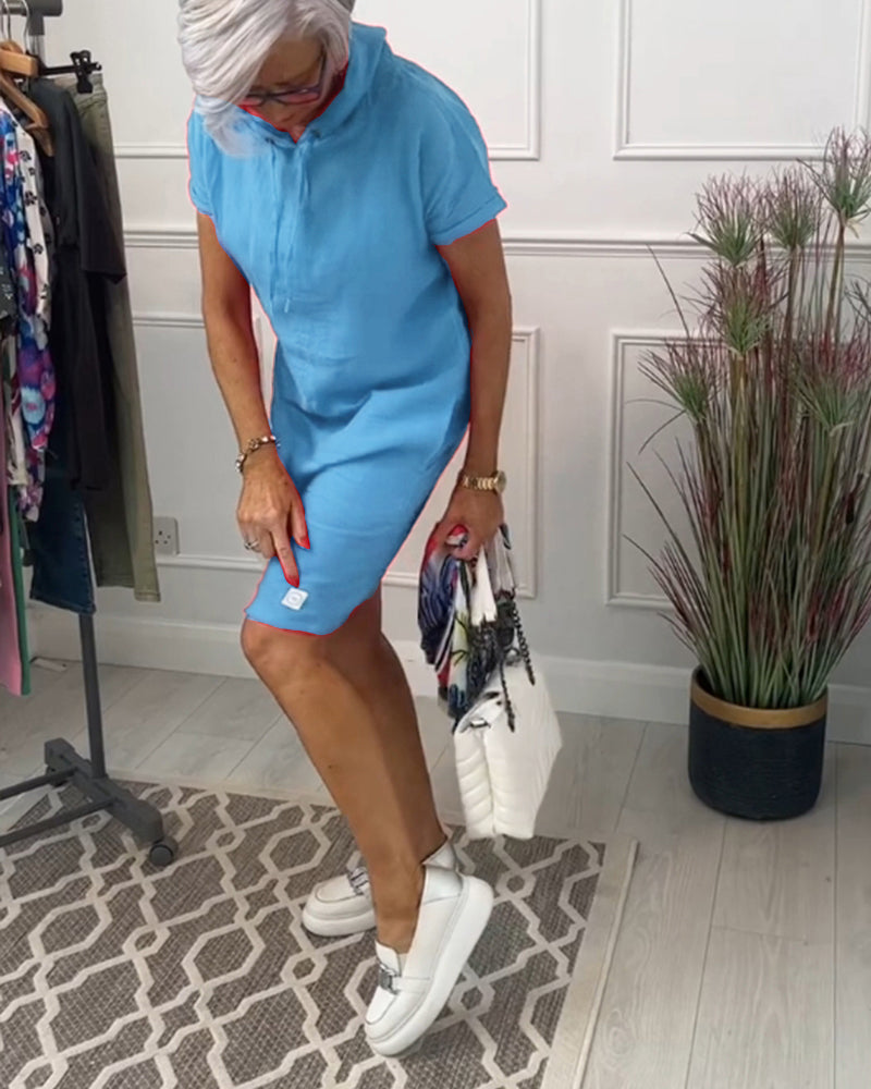 VELLORÉ | Vestido casual de manga corta suave y cómodo con capucha