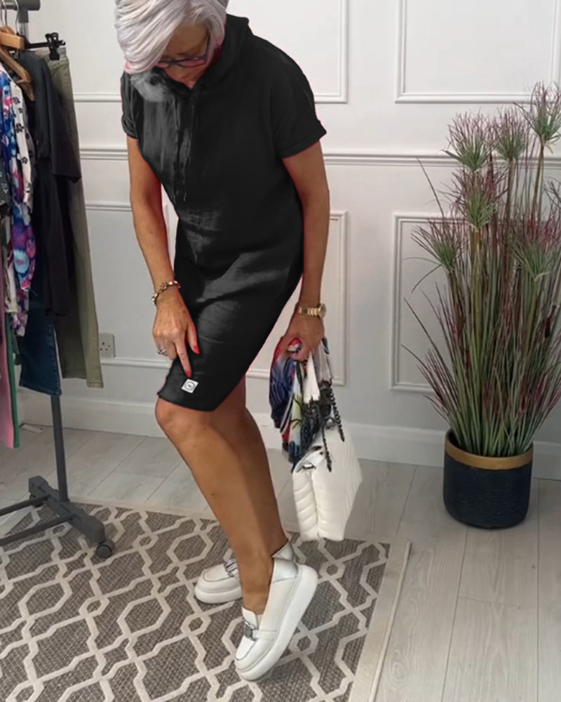 VELLORÉ | Vestido casual de manga corta suave y cómodo con capucha