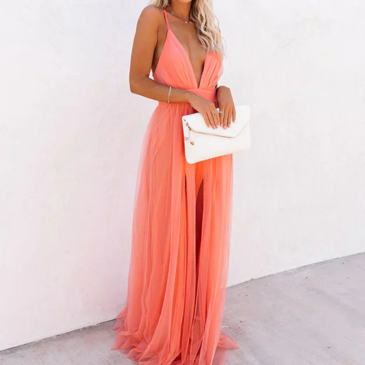 VELLORÉ | Vestido Maxi Luminoso Coral