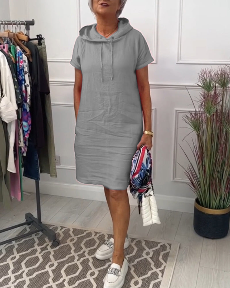 VELLORÉ | Vestido casual de manga corta suave y cómodo con capucha
