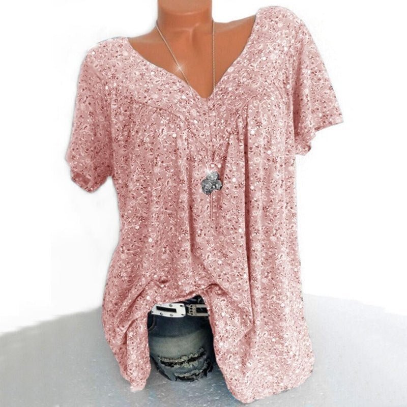 VELLORÉ | Camiseta de verano para mujeres con escote en V, de manga corta, estampada, estilo casual
