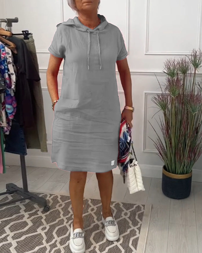 VELLORÉ | Vestido casual de manga corta suave y cómodo con capucha