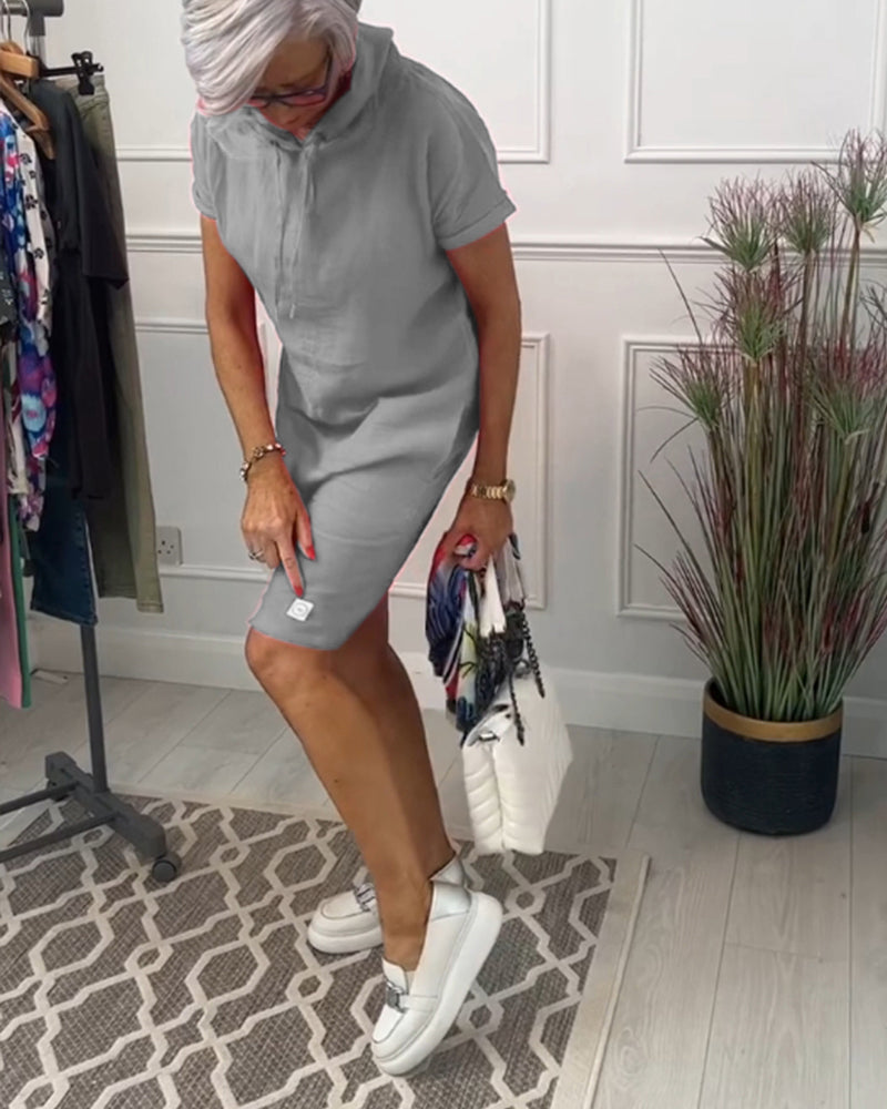 VELLORÉ | Vestido casual de manga corta suave y cómodo con capucha