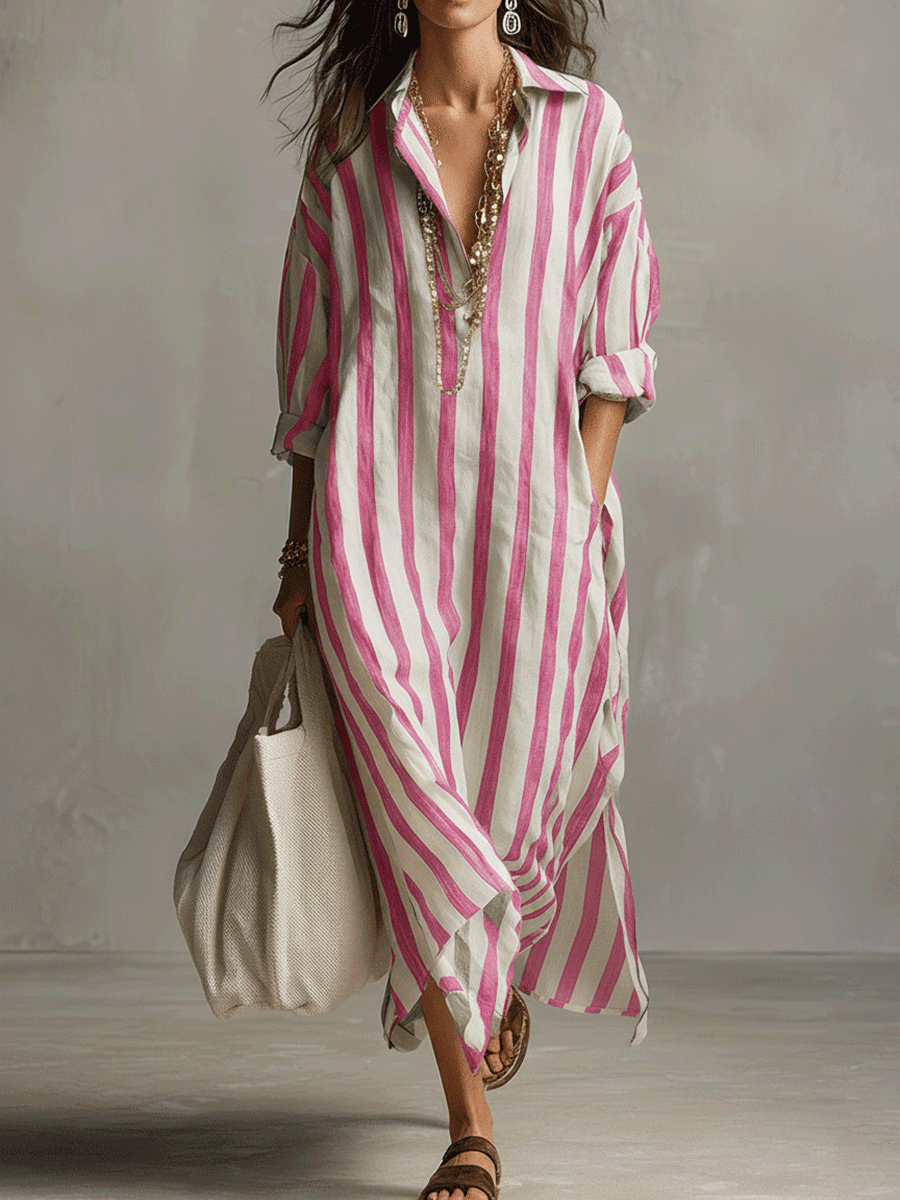 VELLORÉ | Camisa casual a rayas y vestido maxi de estilo bohemio