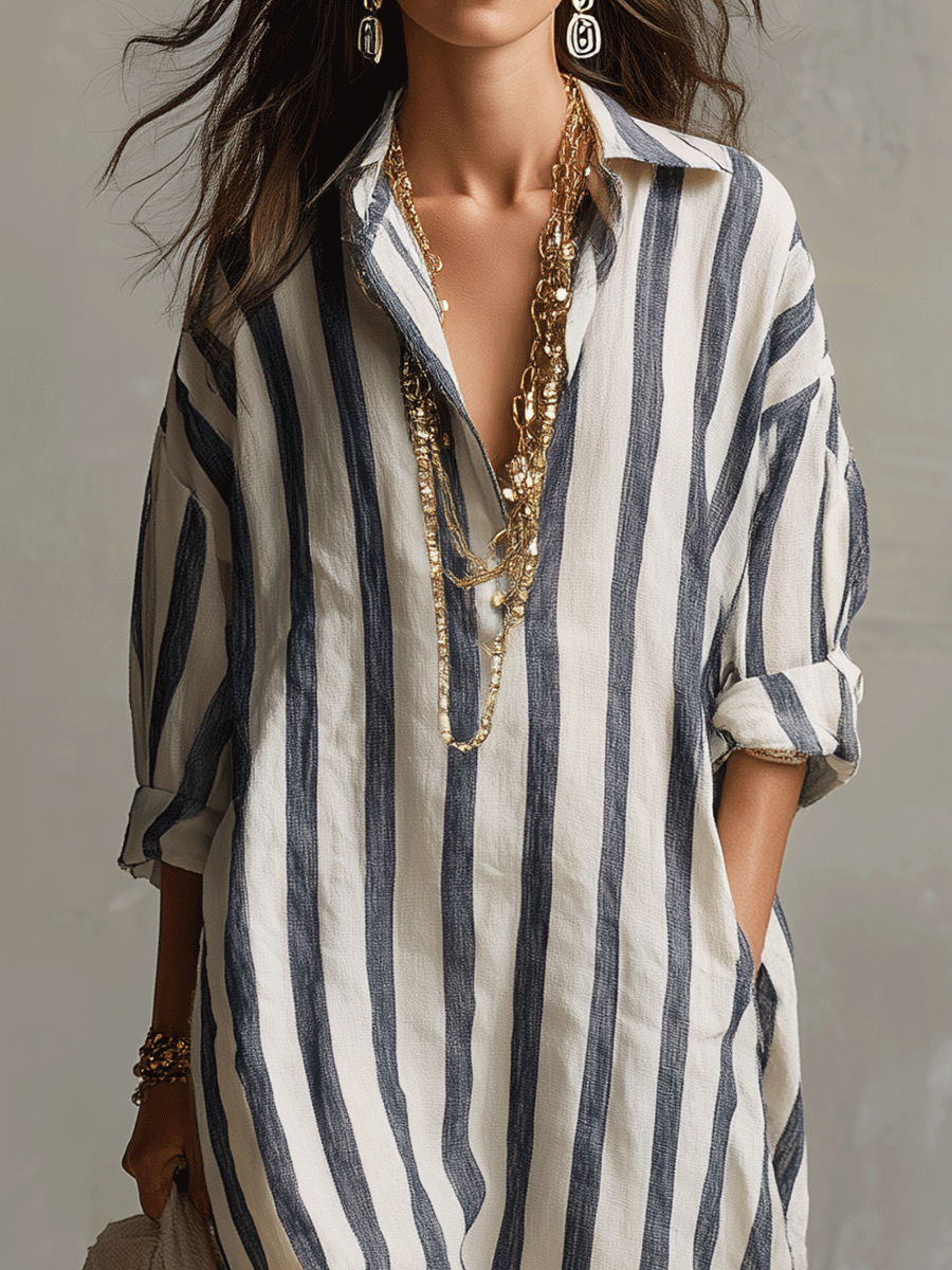 VELLORÉ | Camisa casual a rayas y vestido maxi de estilo bohemio