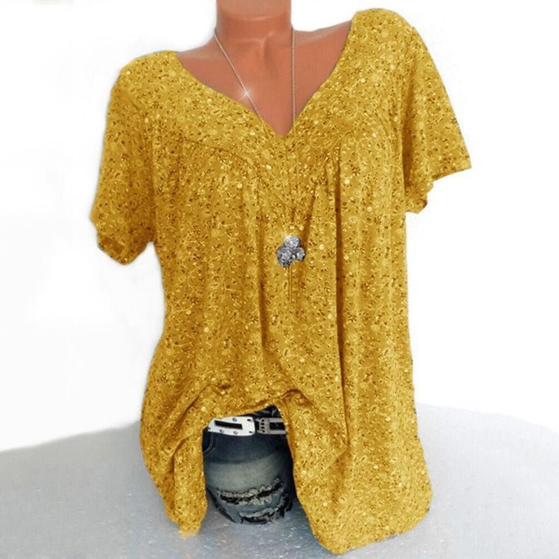 VELLORÉ | Camiseta de verano para mujeres con escote en V, de manga corta, estampada, estilo casual