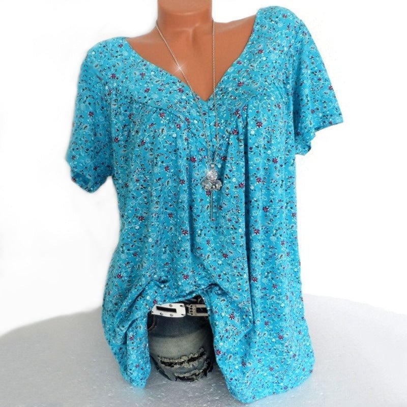 VELLORÉ | Camiseta de verano para mujeres con escote en V, de manga corta, estampada, estilo casual