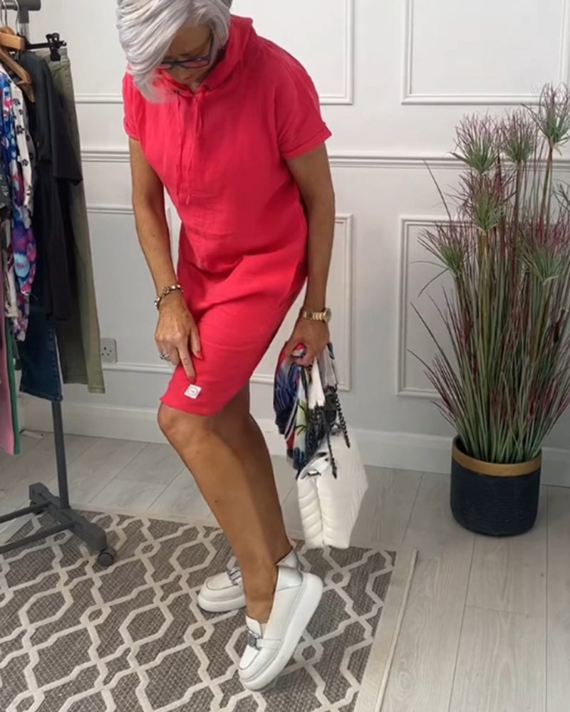 VELLORÉ | Vestido casual de manga corta suave y cómodo con capucha