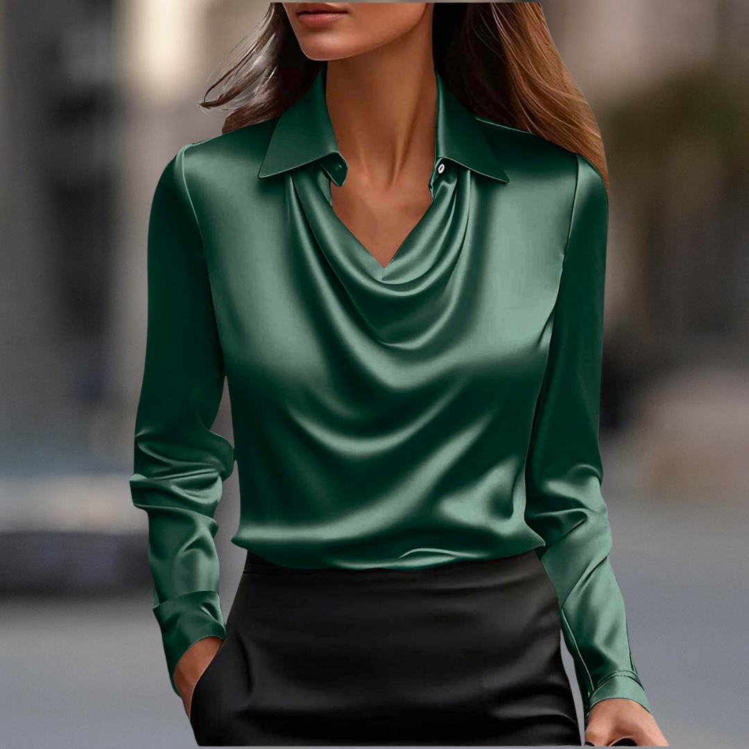 VELLORÉ | Blusa de satén sedoso con escote drapeado, estilo Milán