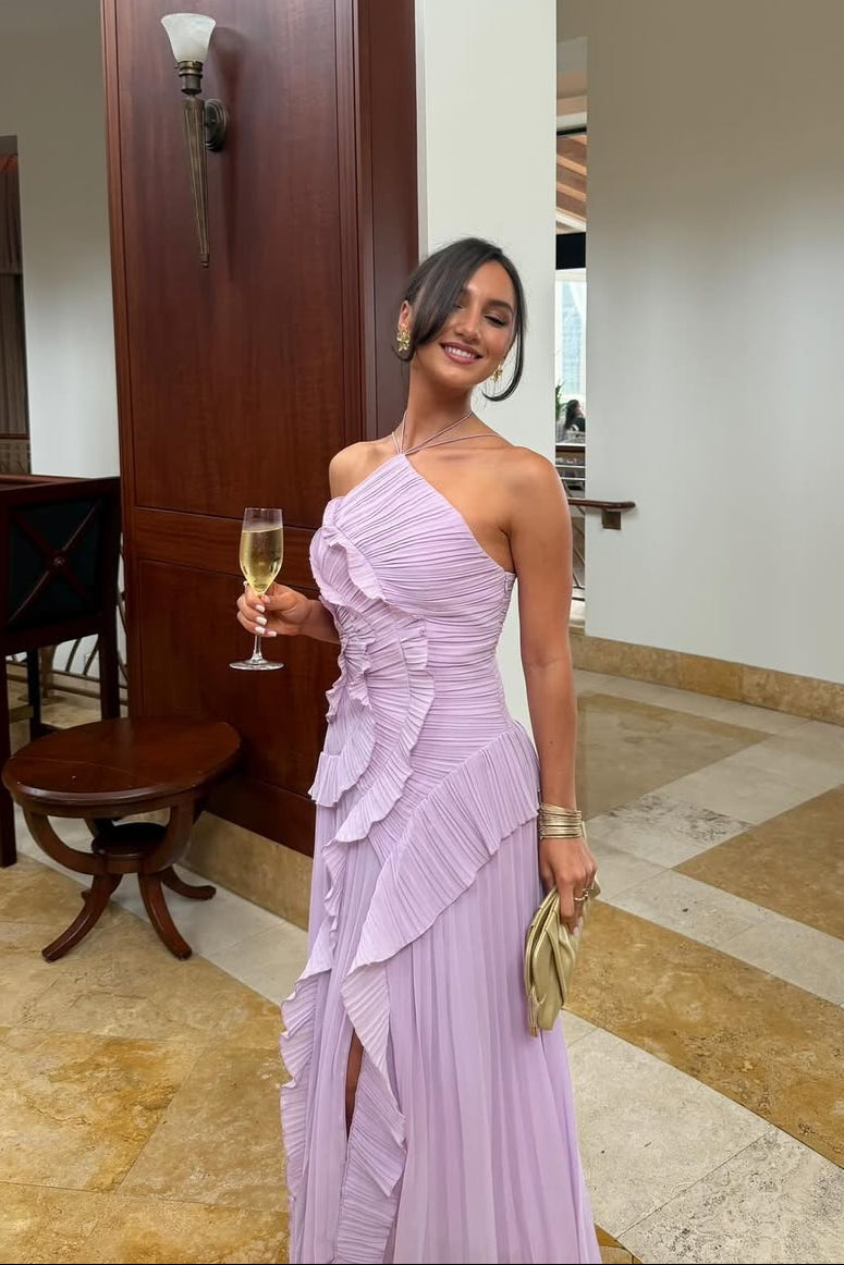 VELLORÉ | Vestido largo con pliegues y volantes