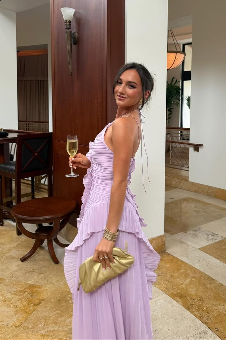 VELLORÉ | Vestido largo con pliegues y volantes