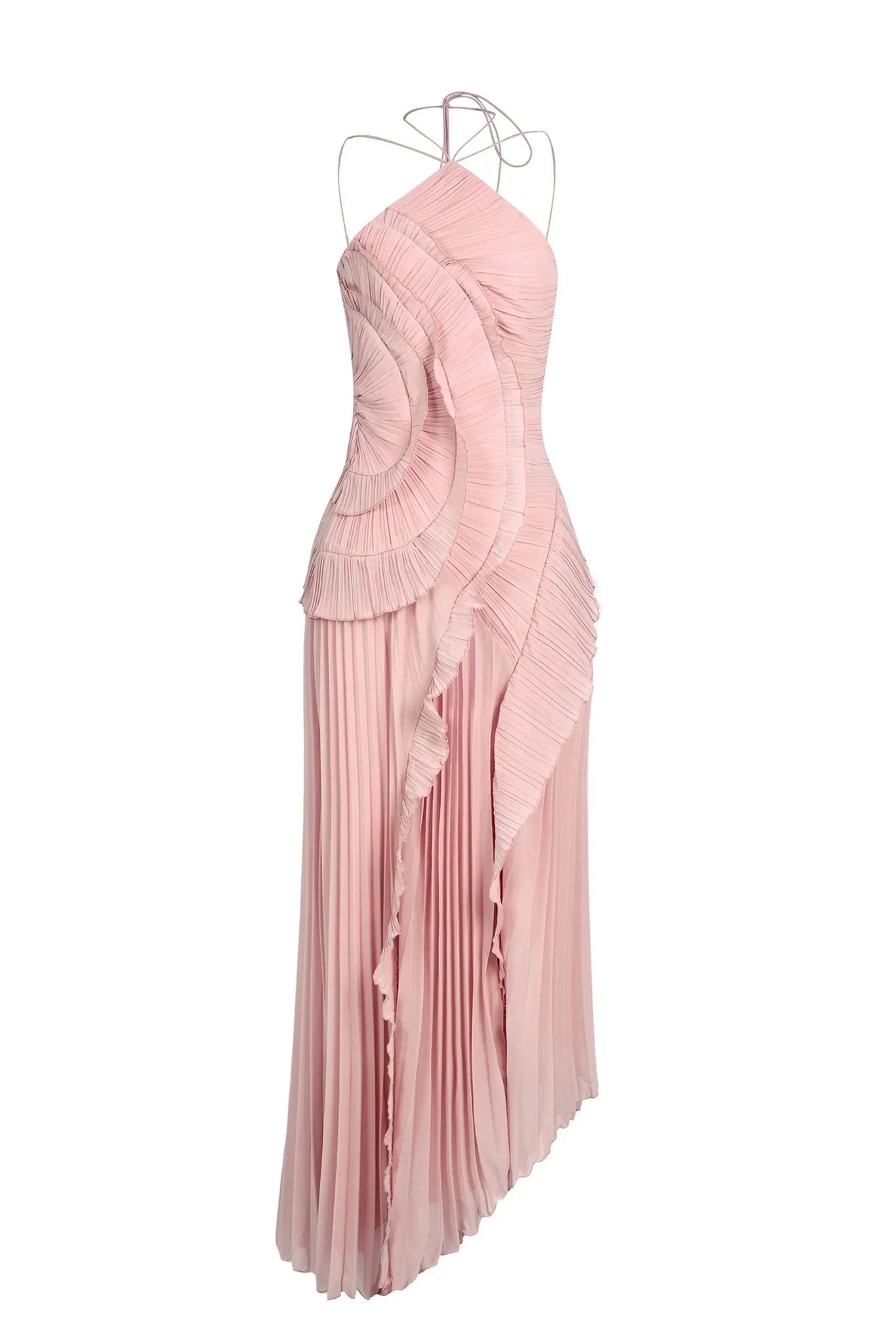 VELLORÉ | Vestido largo con pliegues y volantes