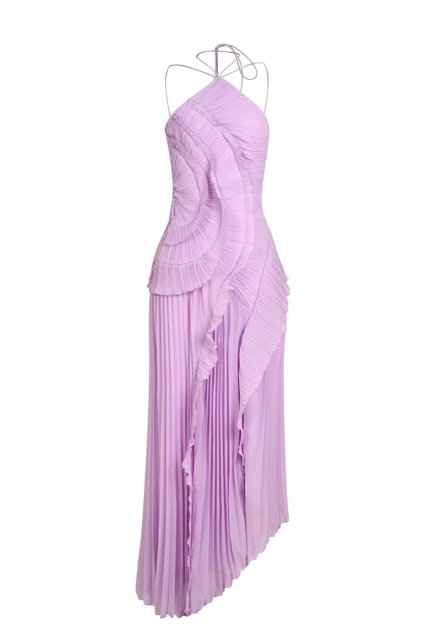 VELLORÉ | Vestido largo con pliegues y volantes