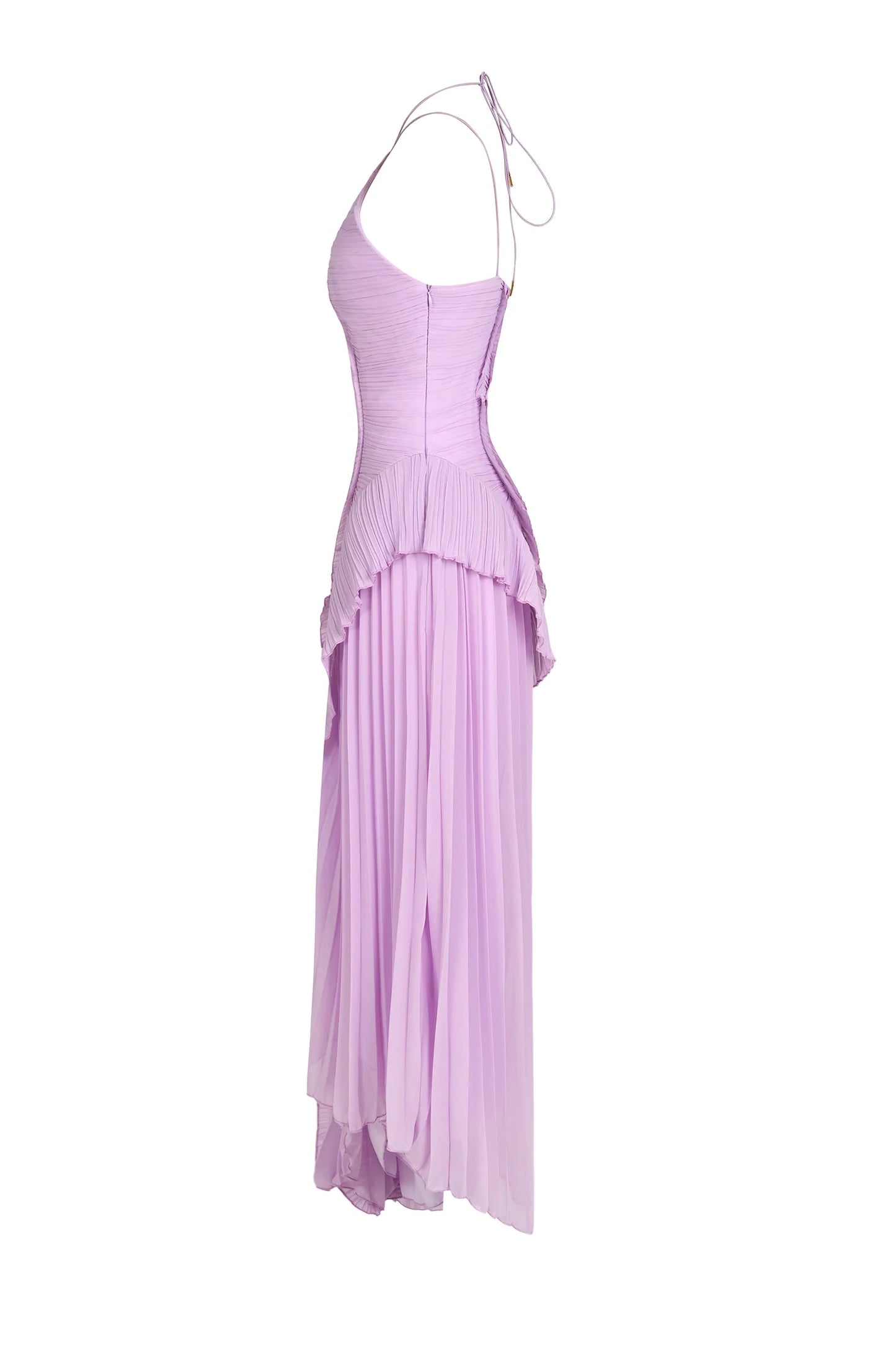 VELLORÉ | Vestido largo con pliegues y volantes