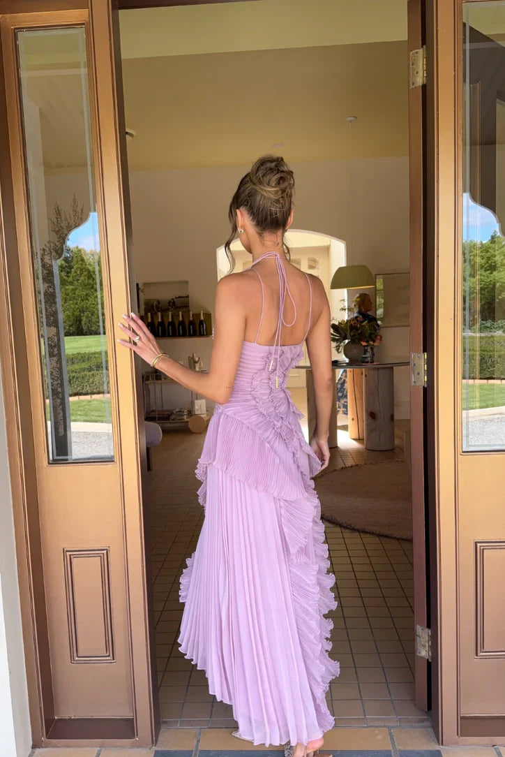 VELLORÉ | Vestido largo con pliegues y volantes