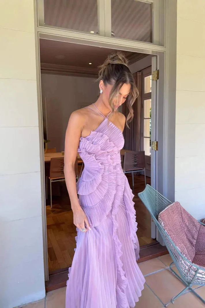 VELLORÉ | Vestido largo con pliegues y volantes