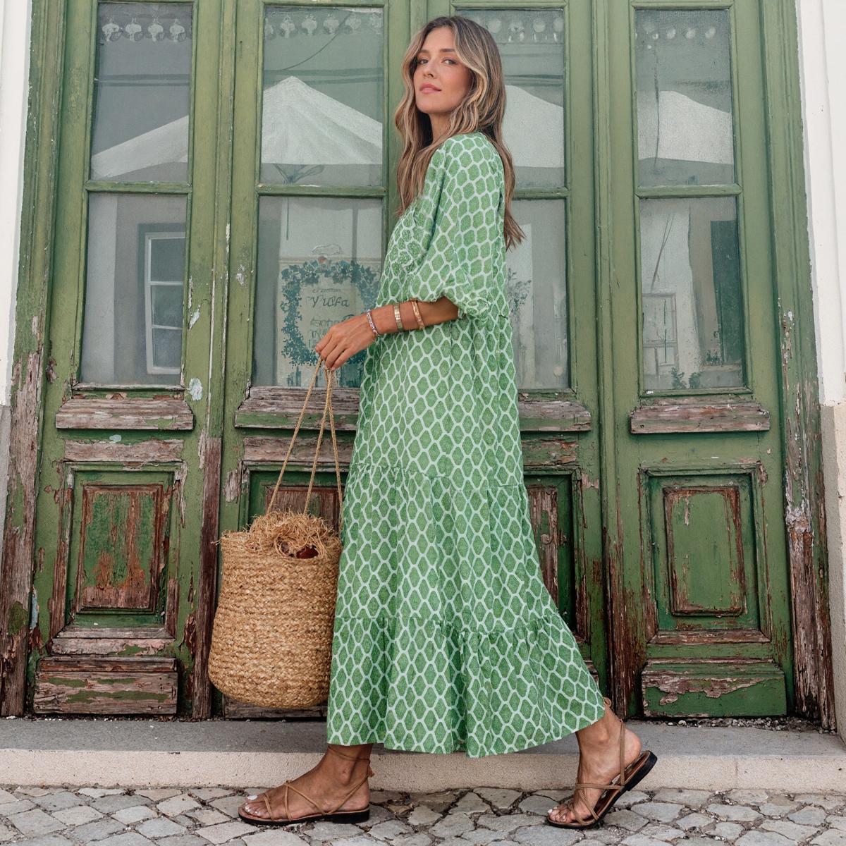 VELLORÉ | Vestido Maxi Verde Bohemio
