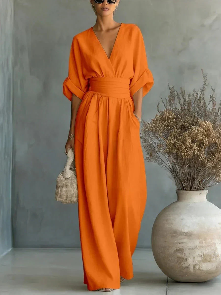 VELLORÉ | Mono elegante con escote en V y cintura alta