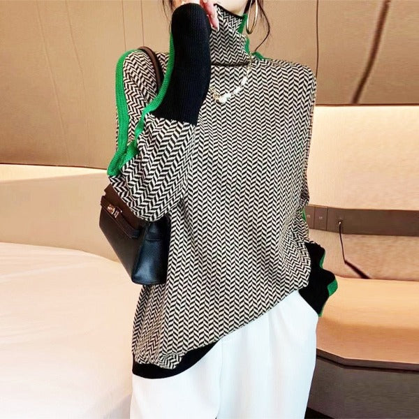 VELLORÉ | Clémence - Jersey de cuello alto con rayas en contraste