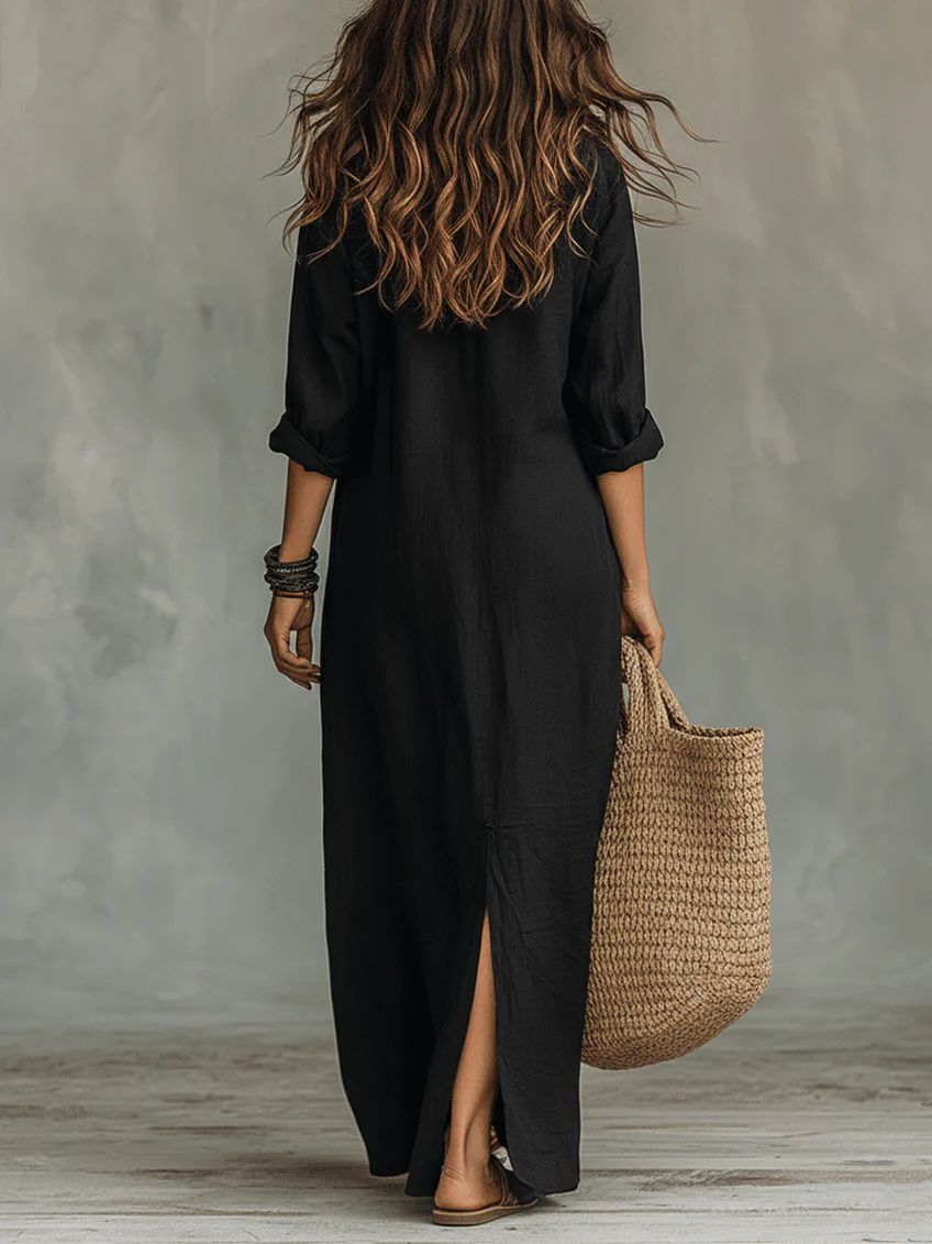 VELLORÉ | Vestido maxi verde holgado con botones