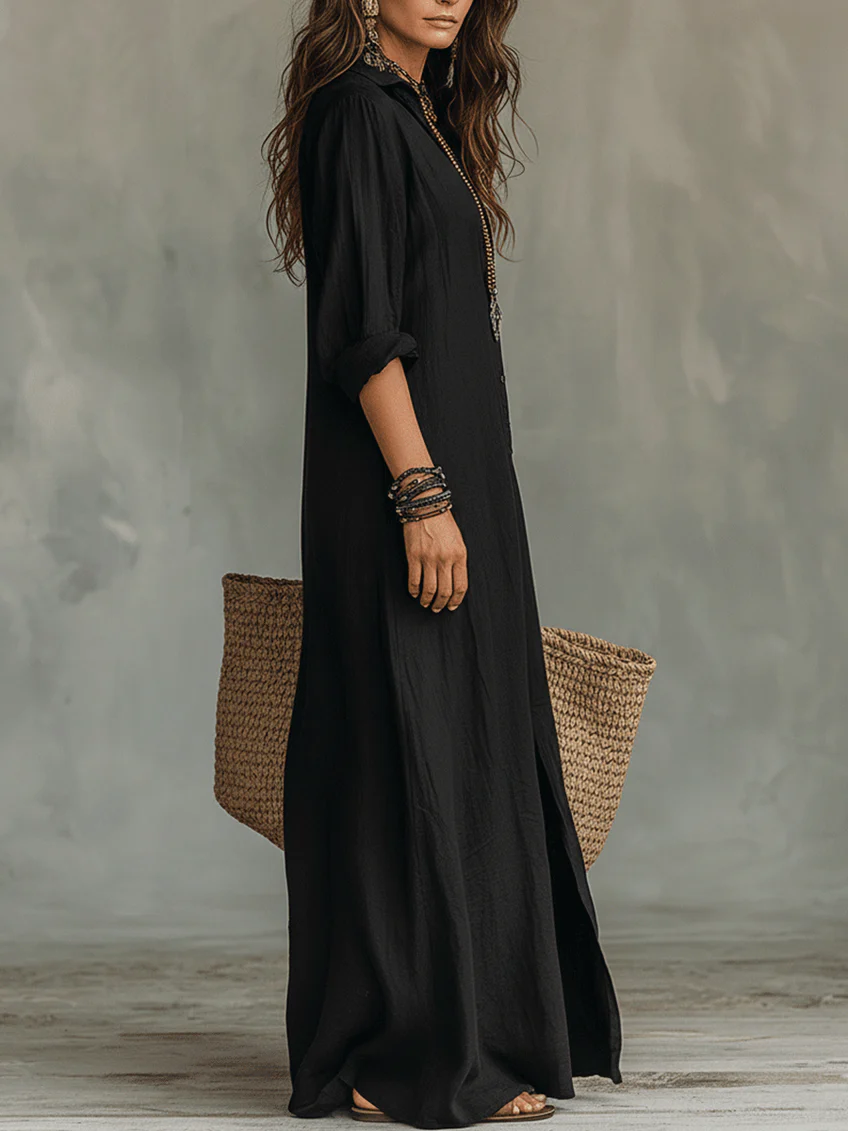 VELLORÉ | Vestido maxi verde holgado con botones