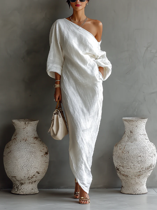 VELLORÉ | Nerina • Vestido maxi de un solo hombro: elegancia fluida para cualquier ocasión