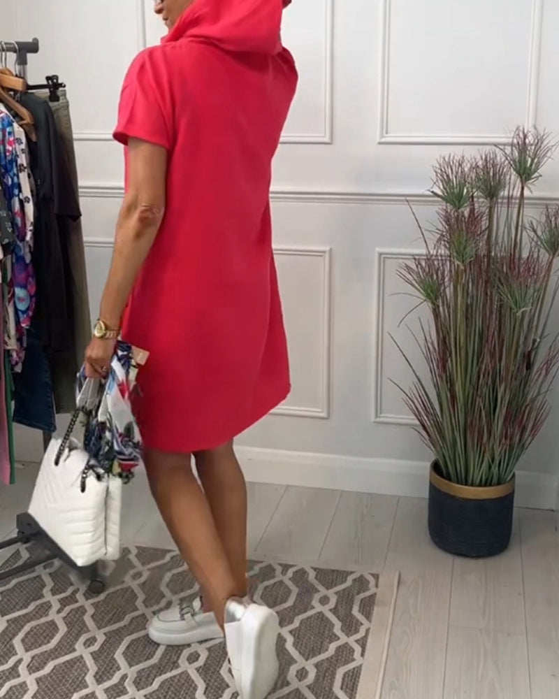 VELLORÉ | Vestido casual de manga corta suave y cómodo con capucha