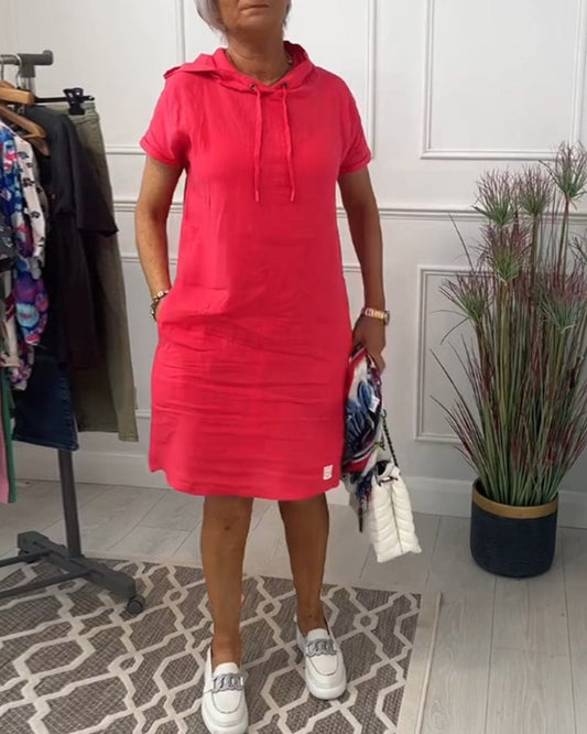 VELLORÉ | Vestido casual de manga corta suave y cómodo con capucha