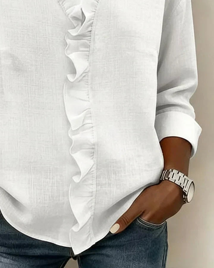 VELLORÉ | Blusa elegante con escote en V y volantes, mangas largas