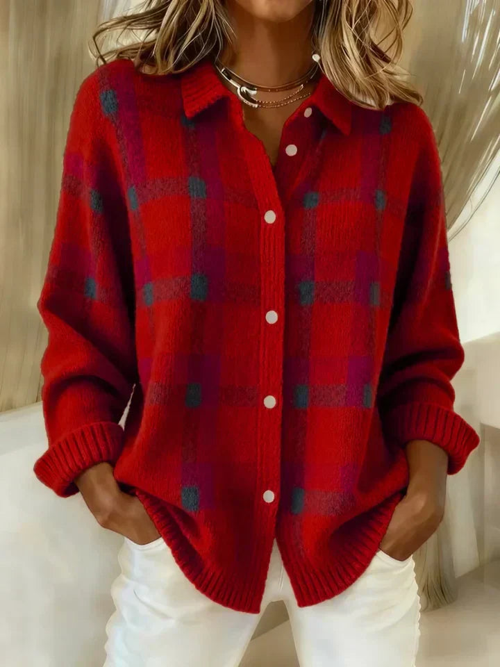 VELLORÉ | Suéter Retro a Cuadros con Detalle de Contraste para un Look Casual