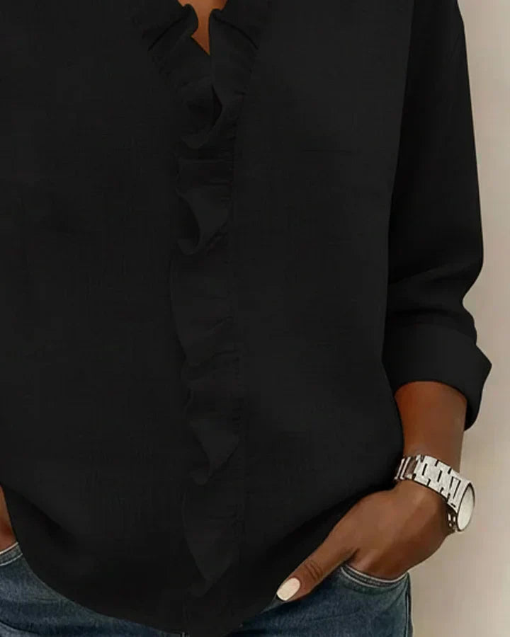 VELLORÉ | Blusa elegante con escote en V y volantes, mangas largas