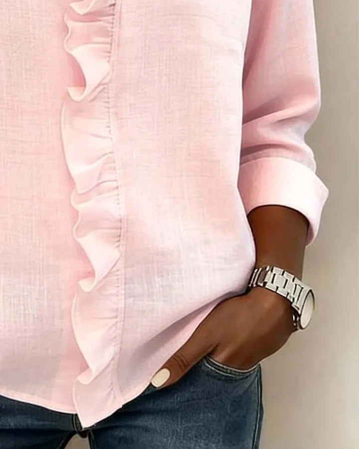 VELLORÉ | Blusa elegante con escote en V y volantes, mangas largas