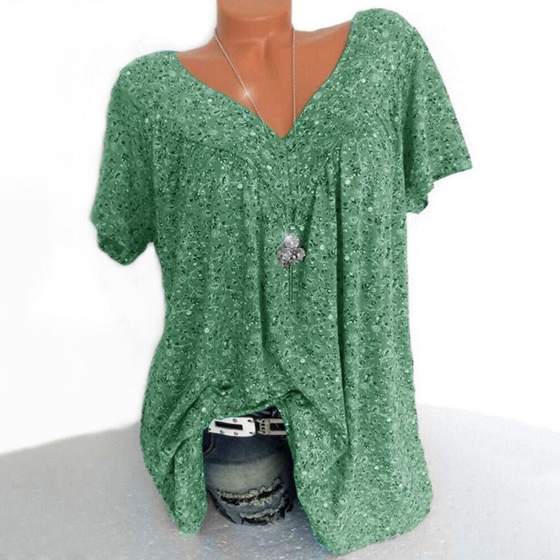 VELLORÉ | Camiseta de verano para mujeres con escote en V, de manga corta, estampada, estilo casual